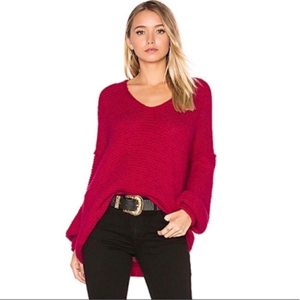 Free People All Mine Sweater Slouchy Alpaca Blend Raspberry Pink Large Oversized